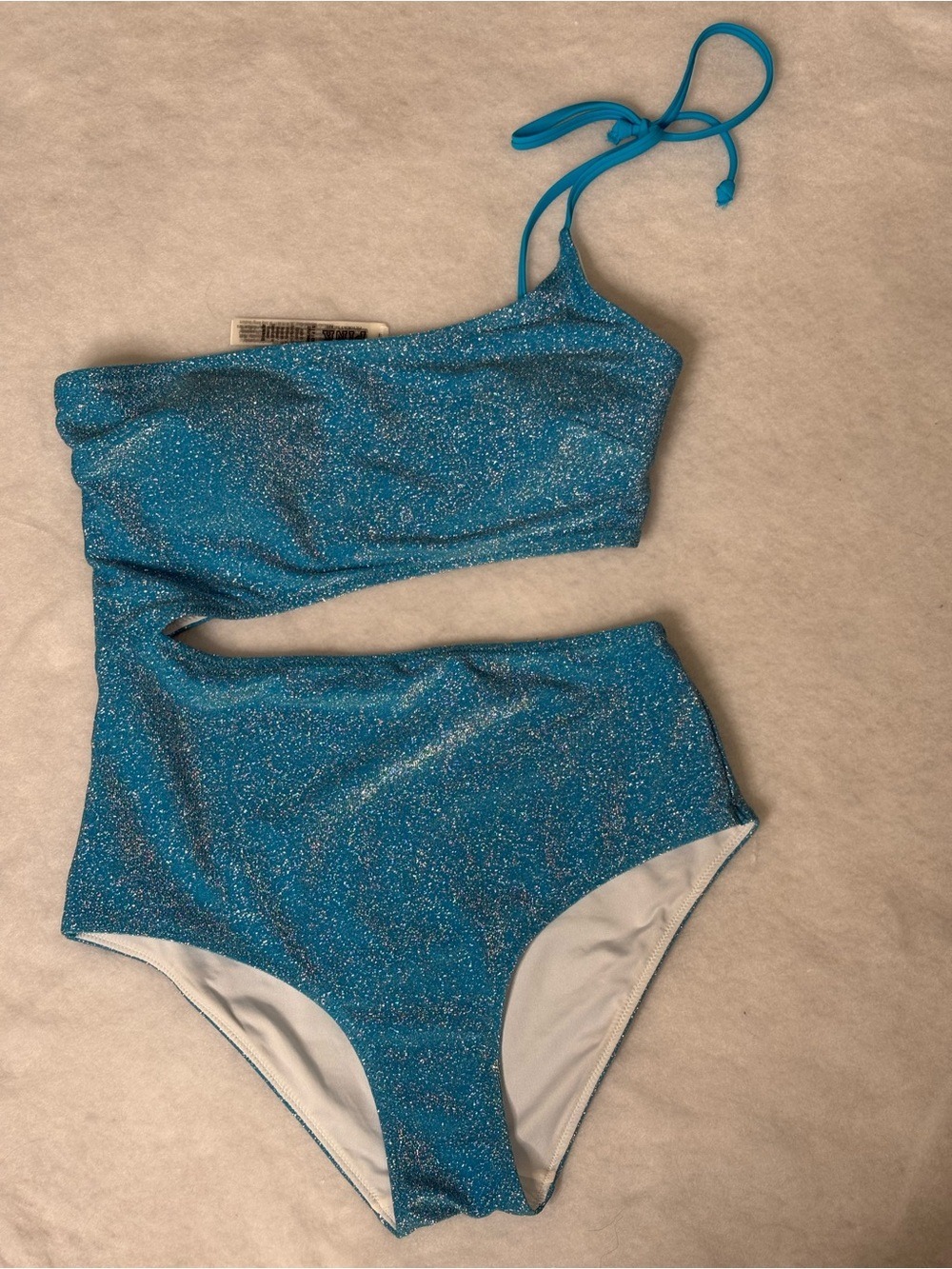 New Victoria’s Secret Pink One Shoulder Glitter Shimmer Blue Swimsuit Sz small